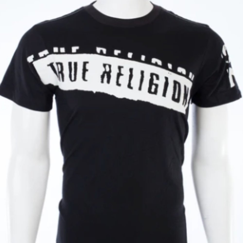 TRUE RELIGION Mens Short Sleeve STENCEL Crewneck T-Shirt (Black)